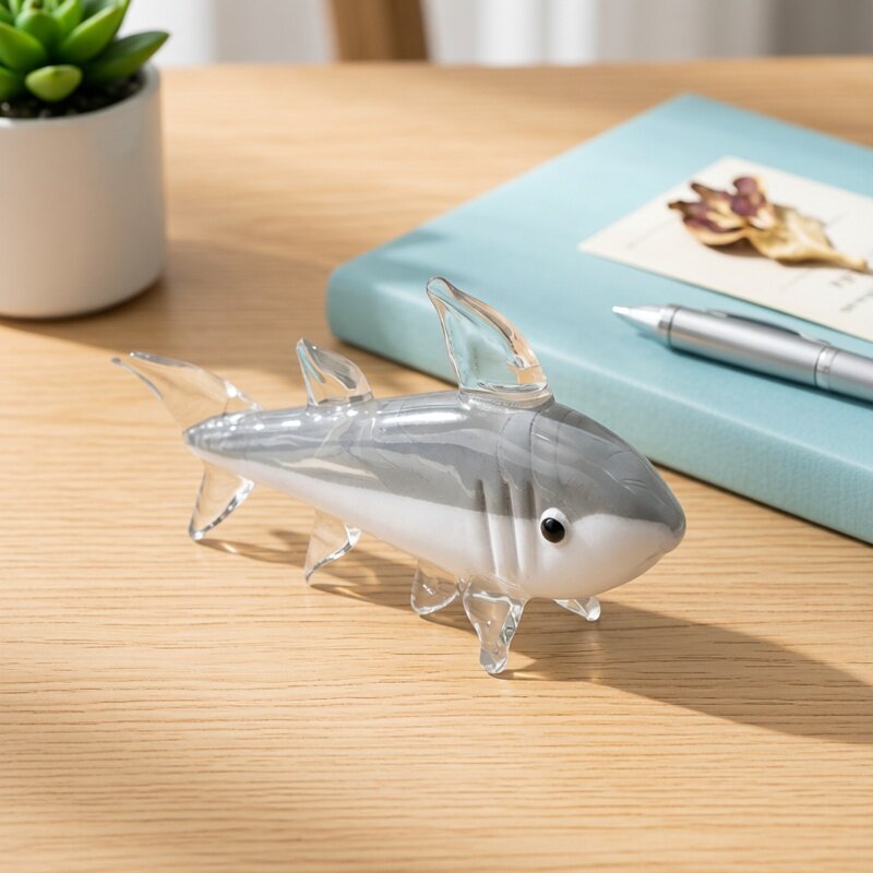 Marine Aquarium Home - Figurin Hiu Kaca Murano Abu-abu -