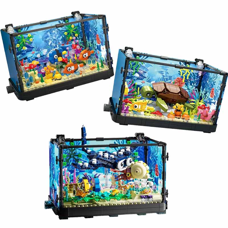 Marine Aquarium Home - Set Blok Bangunan Akuarium dengan Lampu,