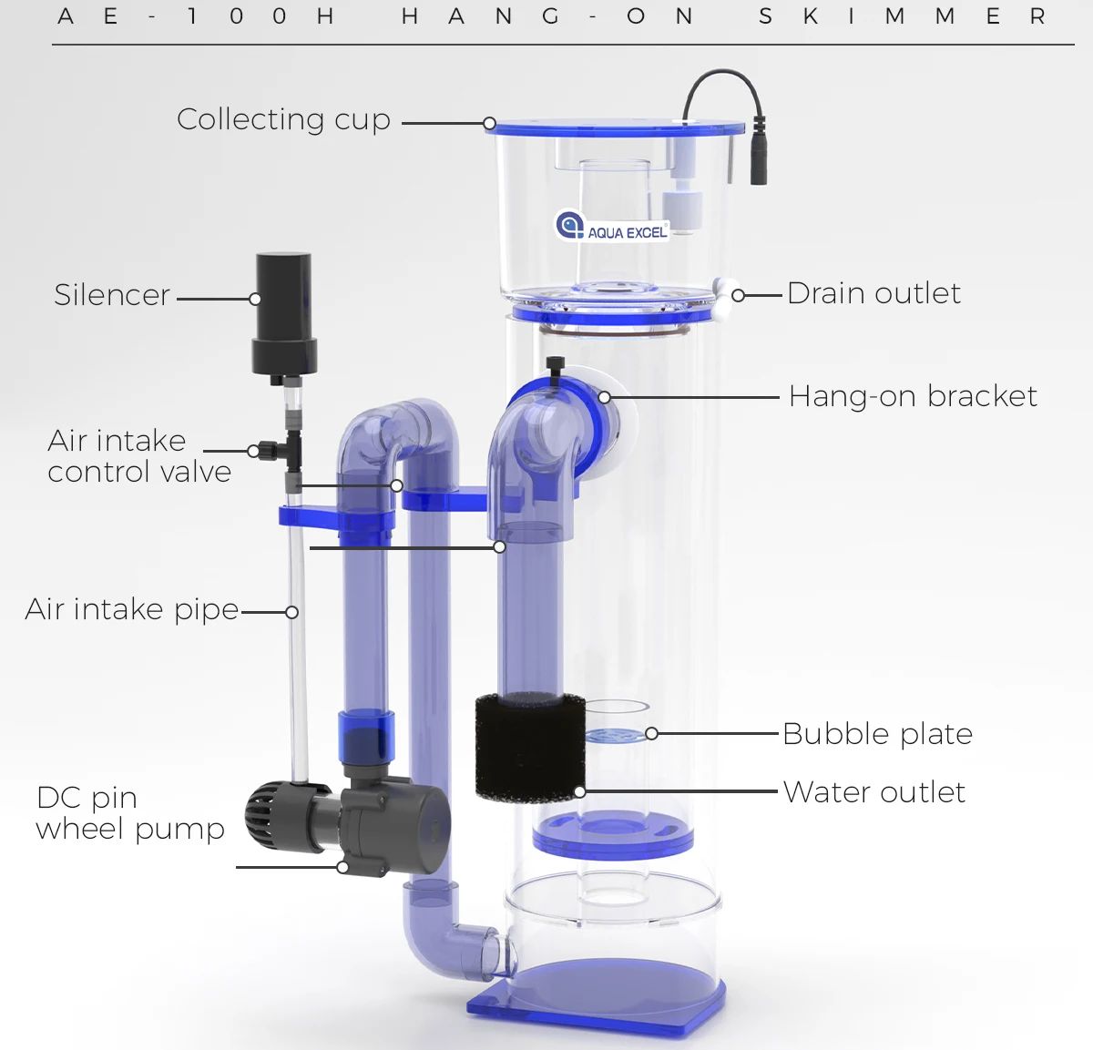 AQUA EXCEL AE-75H/100H Filter  - Marine Aquarium Protein Skimmer ulasan dan harga